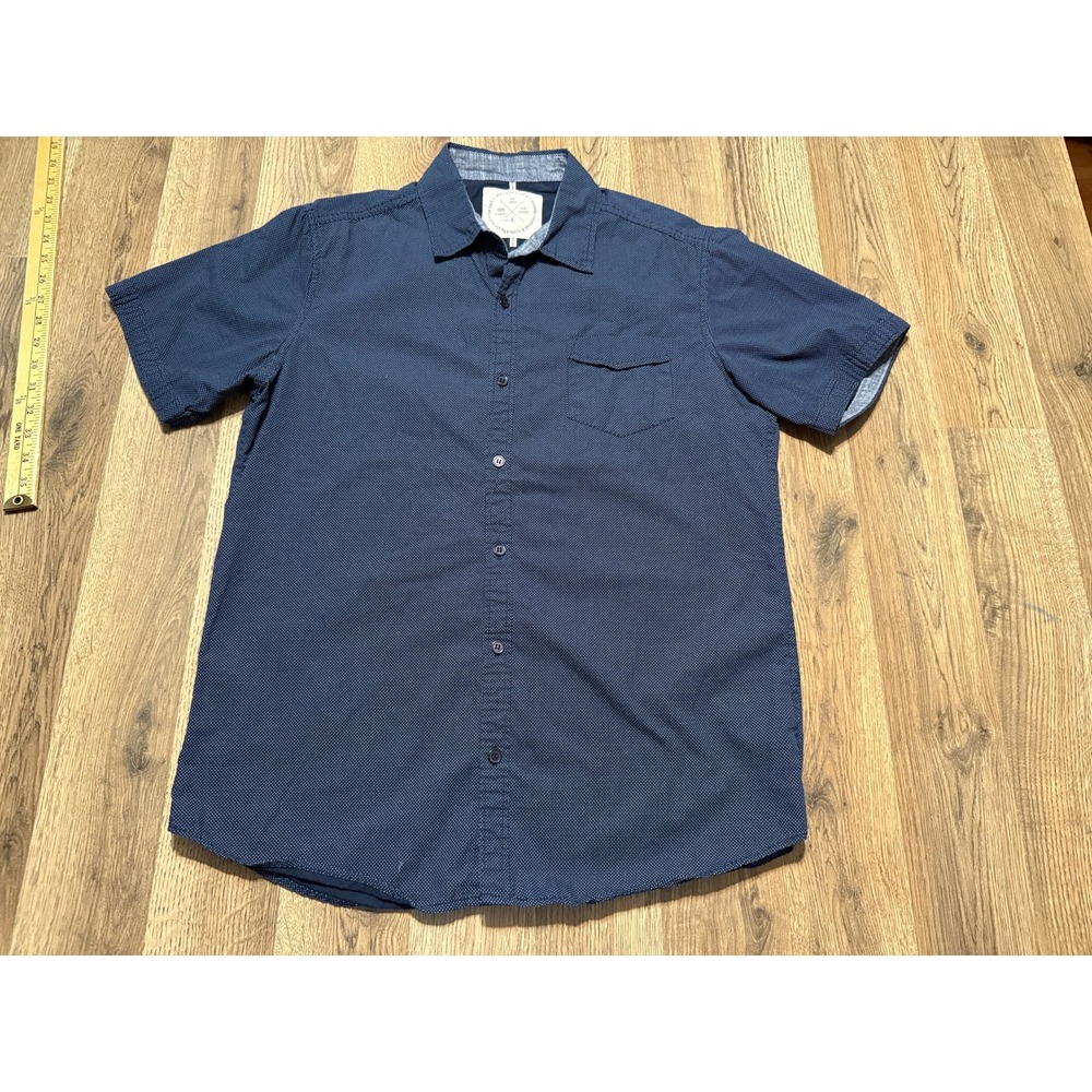 Native Code Button Down Shirt Mens Large Navy Polka Dot Casual Everyday